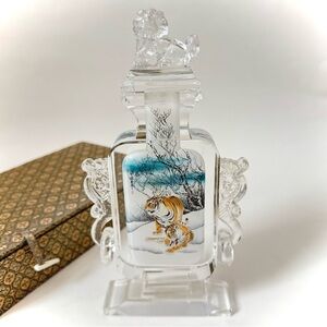 Elegant Chinese Reverse Painted Glass Snuff Bottle with Scenic Tiger Design